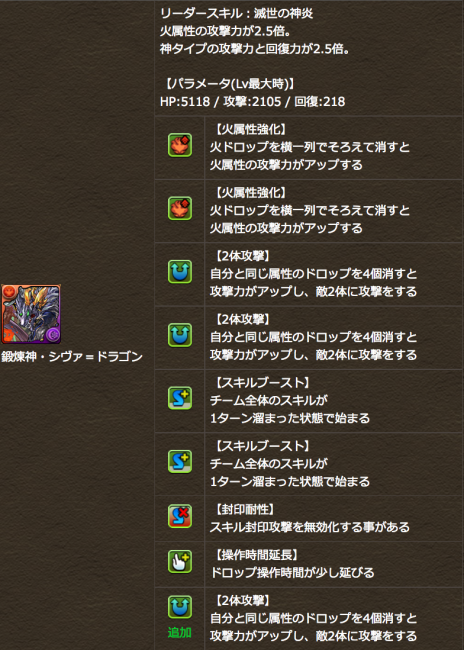 鍛煉神・シヴァ＝ドラゴン　ステータス