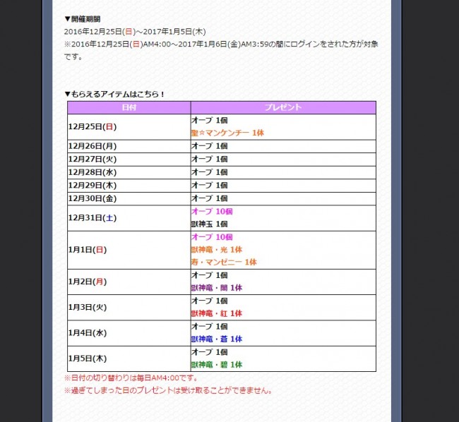 モンスト年越し＆お正月イベント第1弾ログインスタンプ