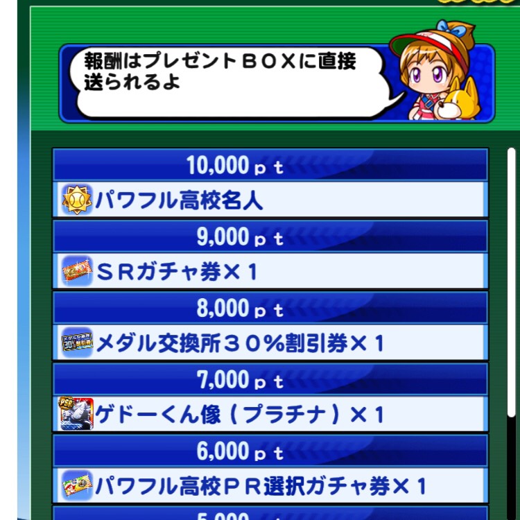 パワプル高校での報酬一覧