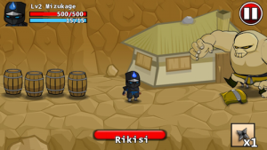 ステージ2にての強敵、「RIKISI」との戦い。ヒットアンドアウェイをし、背中から攻撃すれば倒せるぞ。ちなみにこいつを倒すことで必殺技が使えるようになるぜ! 【Ninjas〜奪われた巻物〜 プレイ日記】第1回「忍者忍者賢者賢者」の画像
