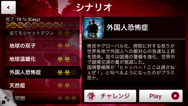外国人恐怖症。ヒャッハー！っていうセリフが北斗の拳みたい。|Plague Inc.-伝染病株式会社- 外国人恐怖症シナリオ 攻略