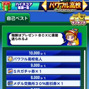 ハイスコア報酬は9000点でSRガチャ券！