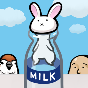 うさぎと牛乳瓶の画像