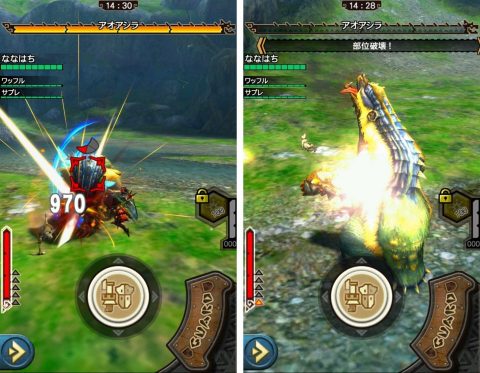 スマホ版でも14種の武器を使って巨大モンスターを狩ろう。