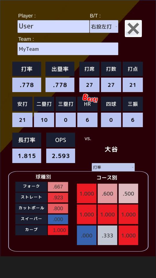 １０倍野球の画面
